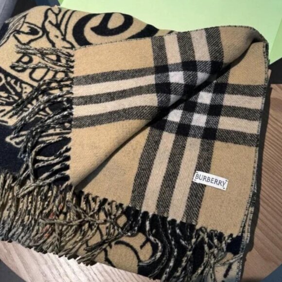 Burberry Black and Tan Leaf Design Scarf - Picture 6 of 6